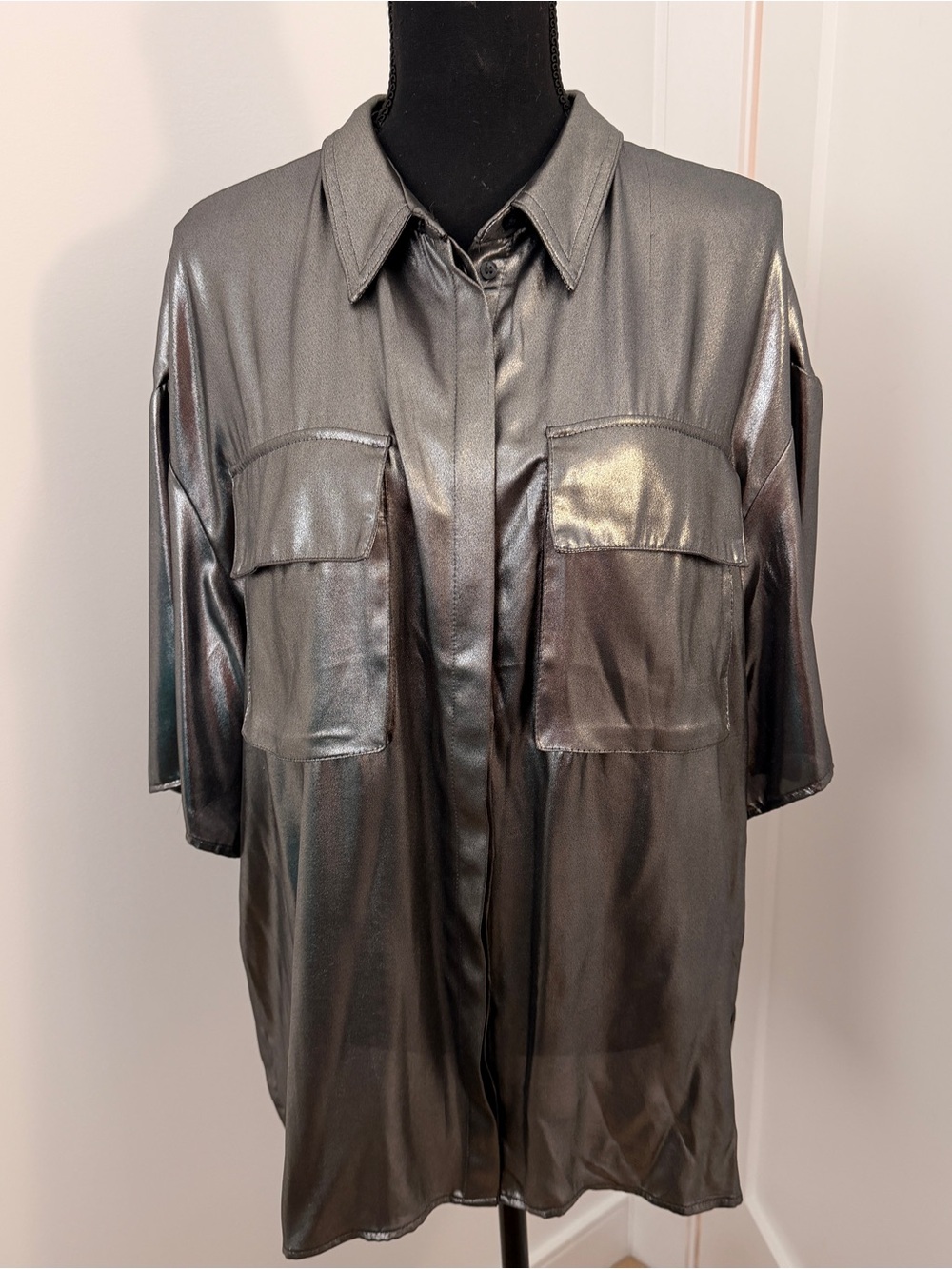Topshop chrome silver top